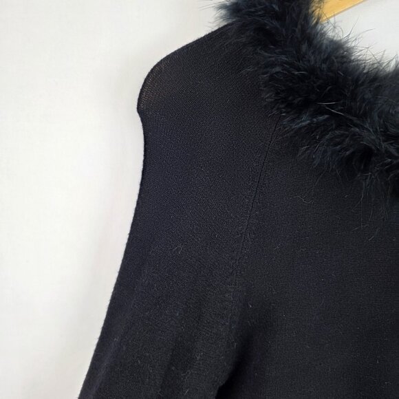 BCBGMAXAZRIA Womens Sweater Size Small Black Faux Fur Collar Long Sleeve Top - Picture 10 of 14